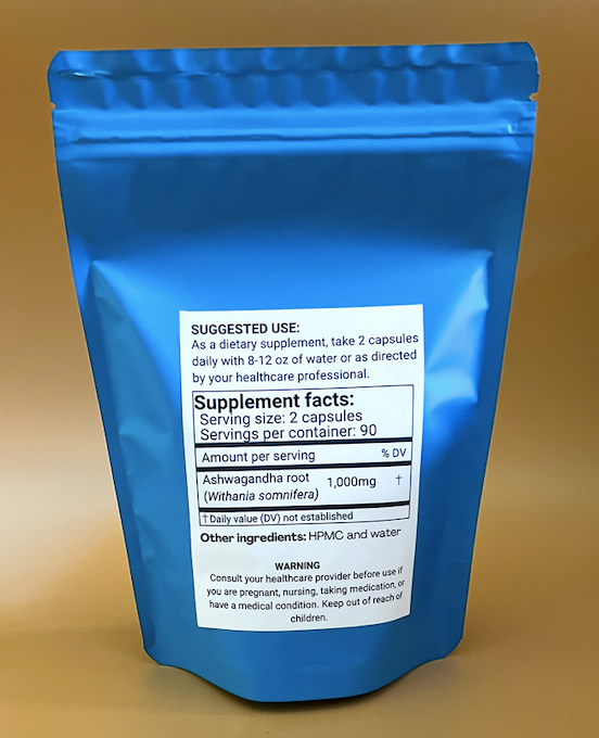 Ashwagandha Package Rear Label